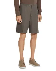 【送料無料】 ゼニア メンズ ハーフパンツ・ショーツ ボトムス Elasticized Waist Regular Fit Linen Shorts Dark Taupe