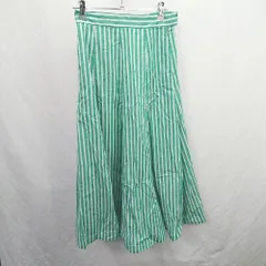 ◇ ⊂ POU DOU DOU プードゥドゥ ストライプ ロング フレア スカート サイズＭ グリーン ホワイト レディース E  【1506110002280】