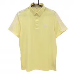 【超美品】アディダス 半袖ポロシャツ イエロー×白 背面メッシュ ボタンダウン 袖3ライン メンズ  ゴルフウェア adidas