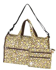 収納ポーチ付き コンパクトにたためる 2WAY ボストンバッグ トラベルバッグ 大容量 旅行鞄 機内持ち込み キャリーオン ショルダー 小花柄 フラワー 総柄 茶色 フロラル ブラウン 8235BR