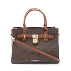 マイケルコース Michael Kors ハンドバッグ HAMILTON ハミルトン ミディアム サッチェル ダークブラウン/ブラウン PVCコーティングキャンバス レザー トートバッグ レディース Used A