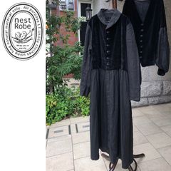 nest Robe ネストローブ コットン リネン ベルベット ベロア 切替 ワンピース ブラック 黒