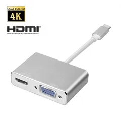 USB C - VGA/HDMI 2in1 変換アダプタ HDMI出力4K2K対応音声サポート オスーメス 12cm USB　3.1 Type C to HDMI/VGA(ミニ D-Sub 15ピン) コンバータ