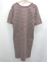 ◇ ⊂ Discoat ディスコート ボーダー 半袖 膝丈 ワンピース サイズF ブラウン ホワイト レディース E  【1505290027496】