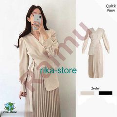 ワンピース レディース 40代 マキシワンピース 春夏秋 長袖ワンピース vネック きれいめ プリーツスカート オシャレカジュアル韓国風 30代 LFY10本日限定