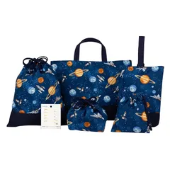 KIYOHARA 男の子 レッスンバッグ 上履き入れ 体操着袋 お弁当袋 コップ袋 名前シール コズミック 宇宙 ネイビー MOW153-S5 1