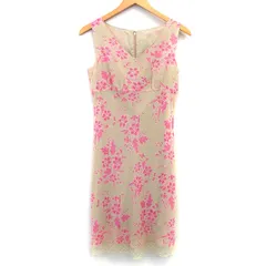 アロー a.r.w ワンピース Aライン ロング シフォン 花柄 切替レース ノースリーブ Vネック M ベージュ /HT10