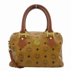 エムシーエム MCM ミニボストン ハンドバッグ ショルダーバッグ 2WAY レザー ゴールド金具 総柄 ロゴ 茶 ブラウン F2484 /FT 1017のサムネイル