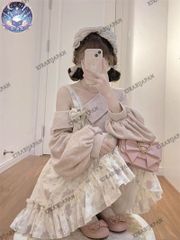 星【新品未使用】春新作 斜めショルダー セーターセットアップ 蝶結付き ロリータ 花柄ワンピース フリルスカート 甘ロリ 地雷系 姫系 病み