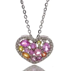 ネックレス レディース 18金 ホワイトゴールド カラーサファイア ダイヤモンド ハート K18WG ペンダント カラーストーン【アクセサリーマート/メルカリShops店】