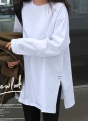 レディース 長袖 tシャツ ロンt サイドスリット 無地 ゆったり おしゃれ