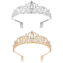 キラキラ クラウン ティアラ ティアラ 姫系 ヘアフープ 髪飾り ラインストーン カチューシャ ウエディング 花嫁 ヘアアクセサリー 2点セット 記念写真 結婚式 王冠 披露宴 二次会 [siawadeky] 成人式 パーティー用