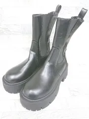 ■ ⊇ moment+ モーメントプラス 厚底 サイドゴア ショート ブーツ サイズM ブラック レディース P  【1408200037014】