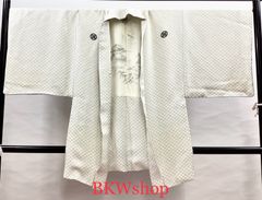 ＜現品限り＞used　正絹　羽織　(刺子生地)　2.45寸　171cm～　丸に違い鷹の羽　紋付　成人式　結婚式　新郎様　仲人　男着物　催事　式典　お祭り