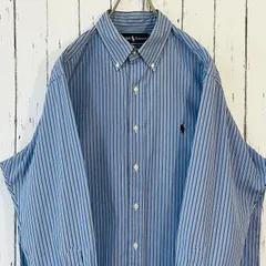 Polo Ralph Lauren ポロラルフローレン 長袖シャツ ストライプ 刺繍ロゴ 長袖ボタンダウンシャツ BDシャツ メンズ 16 1/2 32/33 L ライトブルー ホワイト 水色 CLASSIC FIT クラシックフィット 20202875