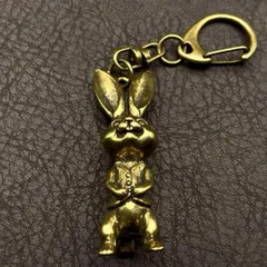 真鍮 キーホルダー キーリング ヴィンテージ ビンテージ アンティーク レトロ 真鍮製 ハンドメイド ペンダントトップ 置物 チャーム ウサギ うさぎ 兎 65