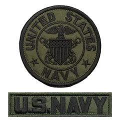 アイロン接着 TOP GUN 刺繍 ワッペン NAVY アメリカ軍 ミリタリーワッペン 野戦用 米海軍 士官 NAVY 丸型+NAVY タブOD2Ｐセット トップガン MA1 フライトジャケット ジャケット 革ジャン 戦闘服