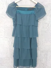 ◇ UNTITLED アンタイトル シースルー フリル シフォン フレンチスリーブ 膝丈 ワンピース 2 グリーン * 1002800194278 【中古】 【1002800194278】