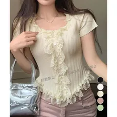 【新品未使用】レースフリルニットトップスショート丈夏服 lsjx105