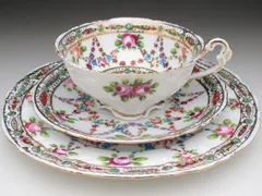 オールドノリタケ 金彩花綱薔薇絵 トリオ カップ＆ソーサー＆プレート (e)