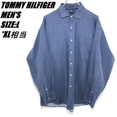 【定番・US古着】TOMMY HILFIGER トミーヒルフィガー　長袖シャツ　メンズ　サイズL　XL相当　グレーネイビー系　ピンストライプ