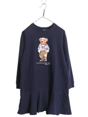 【お得なクーポン配布中!】 ポロベア ポロ ラルフローレン プリント スウェット ワンピース キッズ XL レディース S 古着 コットン 裏起毛 チュニック プルオーバー 紺