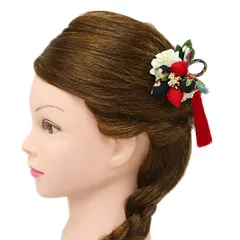 髪飾り 成人式 つまみ細工 赤 振袖 前撮り 袴 花 白 黒 ゴールド ちりめん 房 房付き 組紐 和柄 かんざし U型 小さい レトロ No.9-5086