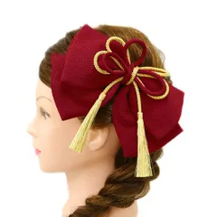 髪飾り リボン 卒業式 袴 成人式 赤 振袖 前撮り ゴールド ちりめん 組紐 房 房付き 和柄 かんざし おしゃれ 大きい かわいい No.9-4947