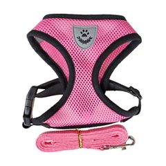 RIOSTUDIO 通気性メッシュハーネスリードセット 犬用 猫用 脱げない 簡単装着 ワンタッチ サイズ調整可能 光反射機能 お揃いのリード付 犬お散歩 わんことお出掛け[③ライトピンク]