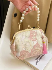 バッグ レディース ドレスバッグ 女性用 夏用ハンドバッグ、ビーズ刺繍 タッセル フラワープリント ファッションクラッチバッグ、イブニングバンケット、プロム、結婚式、パーティー、母の日ギフト、花嫁とブライズメイド向