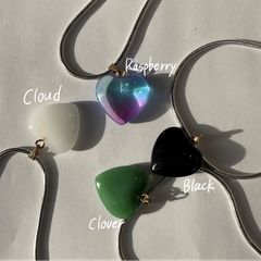 heart glass charm necklace ❁⃘Black❁⃘or ❁⃘Raspberry❁⃘ or ❁⃘Cloud❁⃘ or ❁⃘Clover❁⃘