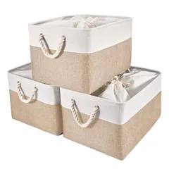 【新着商品】【 限定】STVICTORY 収納バスケット 収納かご 3個セット 40×30×24cm 無臭 巾着 取っ手付き オシャレな収納ボックス ランドリーバスケット ストレージバスケット 布 洗濯かご インテリア雑貨 衣類 小物収納 引き出し 折り畳み式