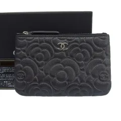 【本物保証】 箱・保付 新品同様 シャネル CHANEL カメリア ココマーク ポーチ シール付 28番台 ラムスキン アントラシット ロゴ