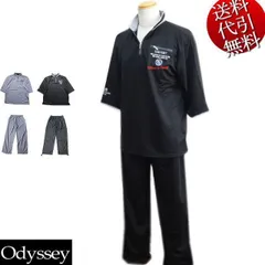 スリーシーズン春夏秋物【ビッグ有】Odyssey/オデッセイ【送料無料】ストライプ柄 ロゴ刺繍 ニット素材 ヘンリーネック 七分袖長パンツ上下セットアップスーツ SETUP グレー/黒 M/L/LL/3L【smtb-k】【ky】【RCP】321231