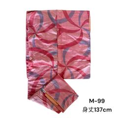 【M-99】 着物　小紋　銘仙　桃色　シンプル　大柄　身丈137　和洋折衷コーデ　和服