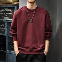 [L]秋冬 コーデ メンズ  服 シンプル ファッション オシャレ 大人 かっこいい 大きいサイズ ストリート 紳士服 ウォッシュ ソリッドカラー スウェット シャツ アメカジ レッド トップス ラウンドネック インナーレイヤリング