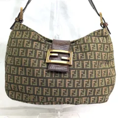 美品！ FENDI/フェンディ ズッキーノ マンマバケット ゴールド金具 レザーストラップ キャンバス ショルダーバッグ ハンドバッグ ズッカ柄
