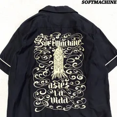 SOFTMACHINE ボーリングシャツ ボウリングシャツ ワークシャツ クリーニング済 オープンカラー 開襟 ロゴプリント ショートスリーブ 半袖 Lサイズ ブラック 黒 ソフトマシーンのサムネイル