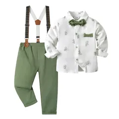 【新品】 [Volunboy] 男の子 フォーマル ベビー スーツ 長袖 サスペンダー 4点セット 子供 セットアップ おしゃれ 卒園式 入園式 入学式 結婚式 誕生日 記念撮影 80-130cm (グリーン,80) 0