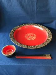 【美品】輪島塗　童蒔絵　兼用皿　摂田照彦作　5枚組　元箱入り 美品】輪島塗童蒔絵兼用皿摂田照彦作5枚組元箱入り