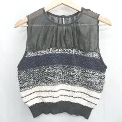 ◇ ⊇ LOWRYS FARM ローリーズファーム ストライプ柄 ノースリーブ ニットベスト サイズF ブラック レディース E  【1501230012164】