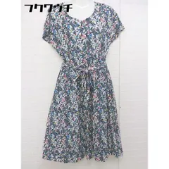 ◇ ◎ NATURAL BEAUTY BASIC 花柄 半袖 膝丈 ワンピース サイズM ダークグレー マルチ レディース  【中古】 【1106290020212】