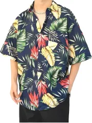 Four leaf おしゃれ アロハシャツ メンズ 半袖 夏 夏服 リーフ(マルチカラー,  XL)