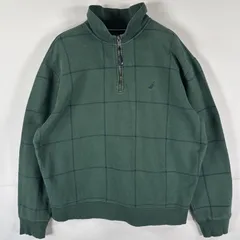 古着 ノーティカ NAUTICA スウェット ハーフジップ トレーナー ワンポイントロゴ刺繍 チェック L  グリーン メンズ