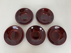 越前漆器 茶托 牡丹彫 溜 5枚 セット 807108 漆塗