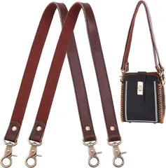 PH PandaHall 本革 持ち手 2本入り かばん用 着脱式 金具つき バッグ用ハンドル 修理用 交換用 付け替え 皮革ストラップ 手芸用品 手作り素材 茶 604x20mm( ブラウン)