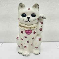 【美品】Irish Dresden アイリッシュ ドレスデン フィギュリン ハッピーキャット 招き猫 陶器 レース 人形 置物 アンティーク 開運