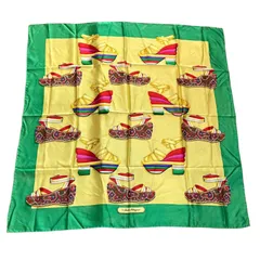 【管34673】Salvatore Ferragamo サルヴァトーレフェラガモ シルク100％ 大判スカーフ サンダル柄 靴プリント イタリア製