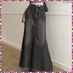 送料無料 フリンジデニムスカートマーメイドスカート レディース ハイウエスト ヴィンテージ デニムスカート ブリーチ Aラインスカート 体型カバー カジュアルロングスカート おしゃれストリート 着やせデニムレトロ ローエッジスカート