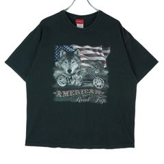 ソノマSonoma半袖TシャツBIKEバイクバイカーモーターサイクル動物アニマル狼ウルフ星条旗AMERICAN黒ブラックフェードvintageヴィンテージ40212